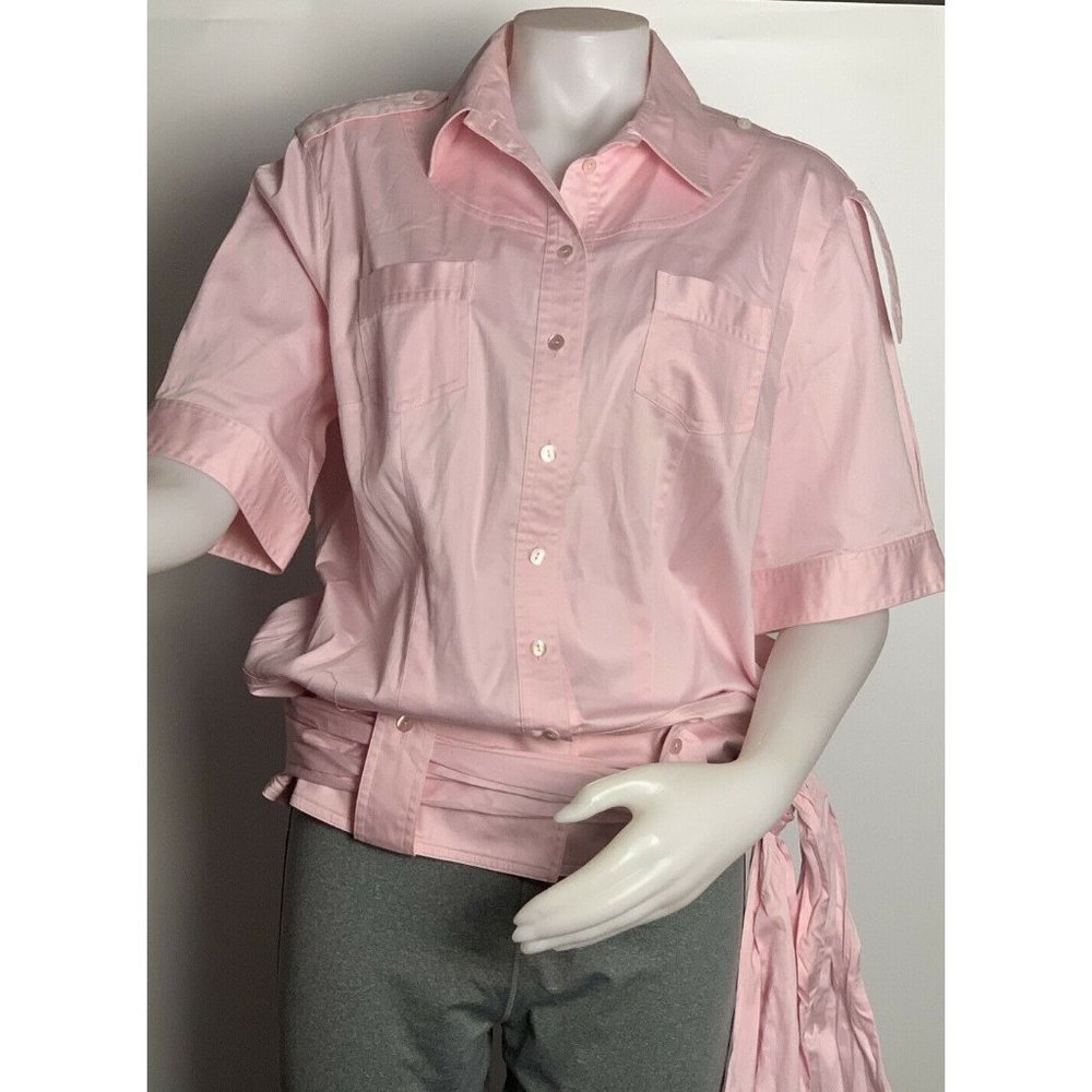 women's blouse size 16 EYE Brand Pink 2 pockets tie at waist Style 37015